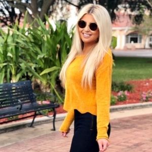 Scalloped edge, soft chenille sweater